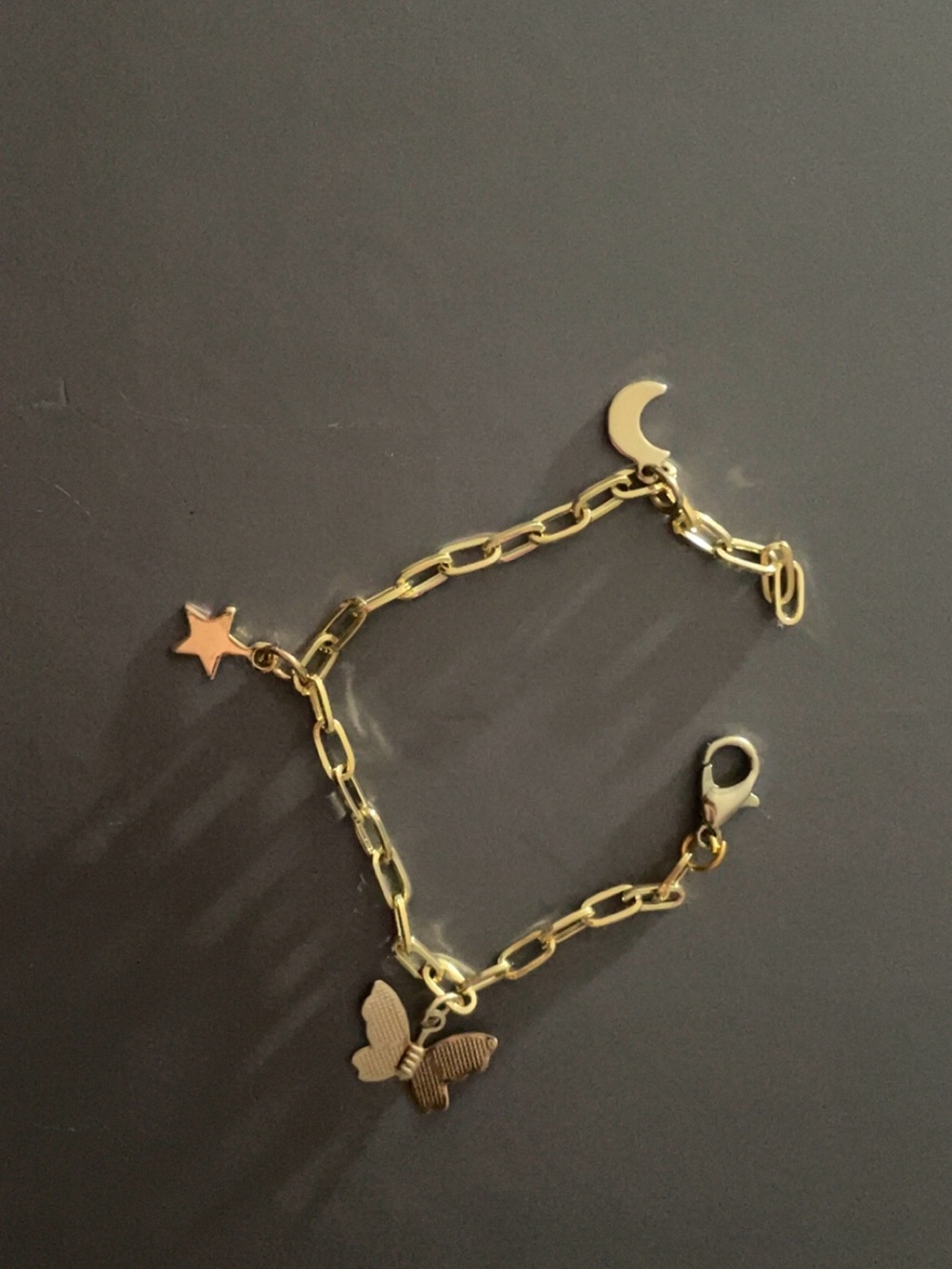 Gold Charm Bracelet with Moon, Star and Butterfly